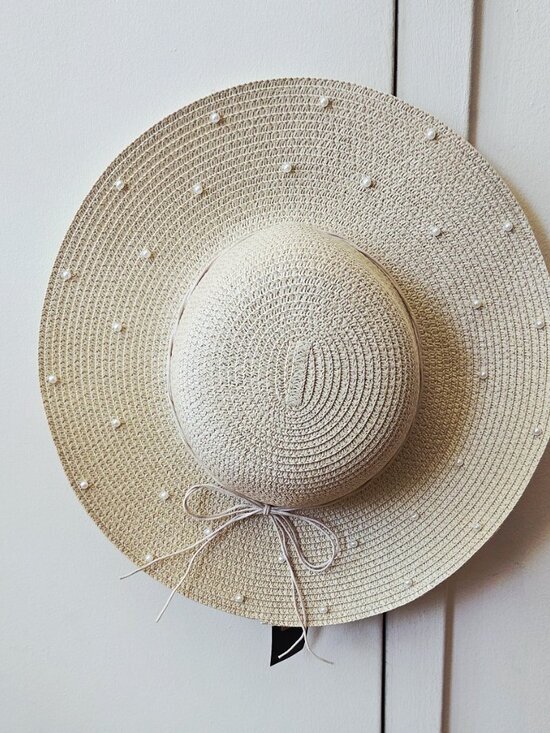 Renato Balestra - Italy - Straw Visor Summer Hat Embellished with Pearls NEW main image 12